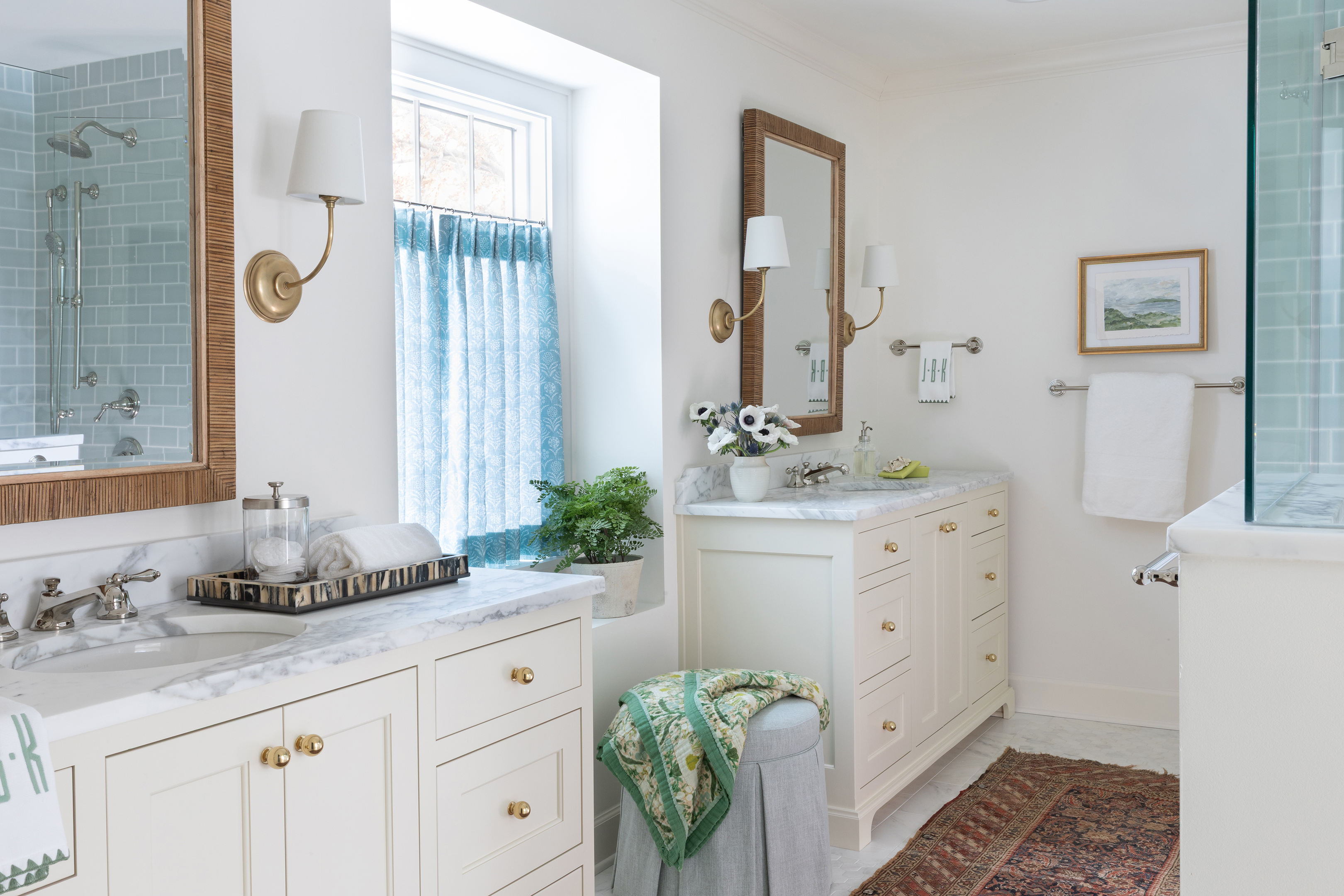 White separate double vanity 