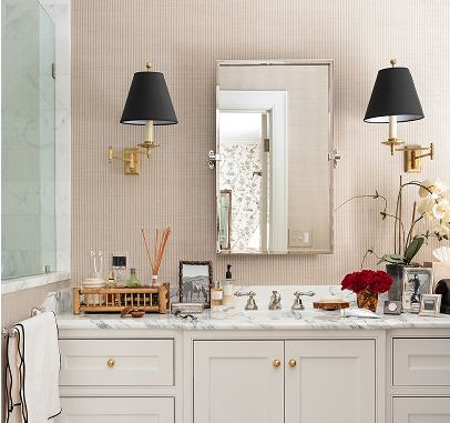 custom designed bathroom counter with item laid atop